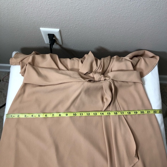 Entro V Neck Adjustable Knot Detail Cape Sleeve Zipper Dusty Rose Tan Dress L - Picture 12 of 14